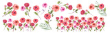 Dahlias  bouquet, boarder, floral arrangements clipart
 Stock illustration. Hand painted in watercolor.