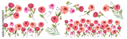 Obraz na plátně Dahlias  bouquet, boarder, floral arrangements clipart
 Stock illustration