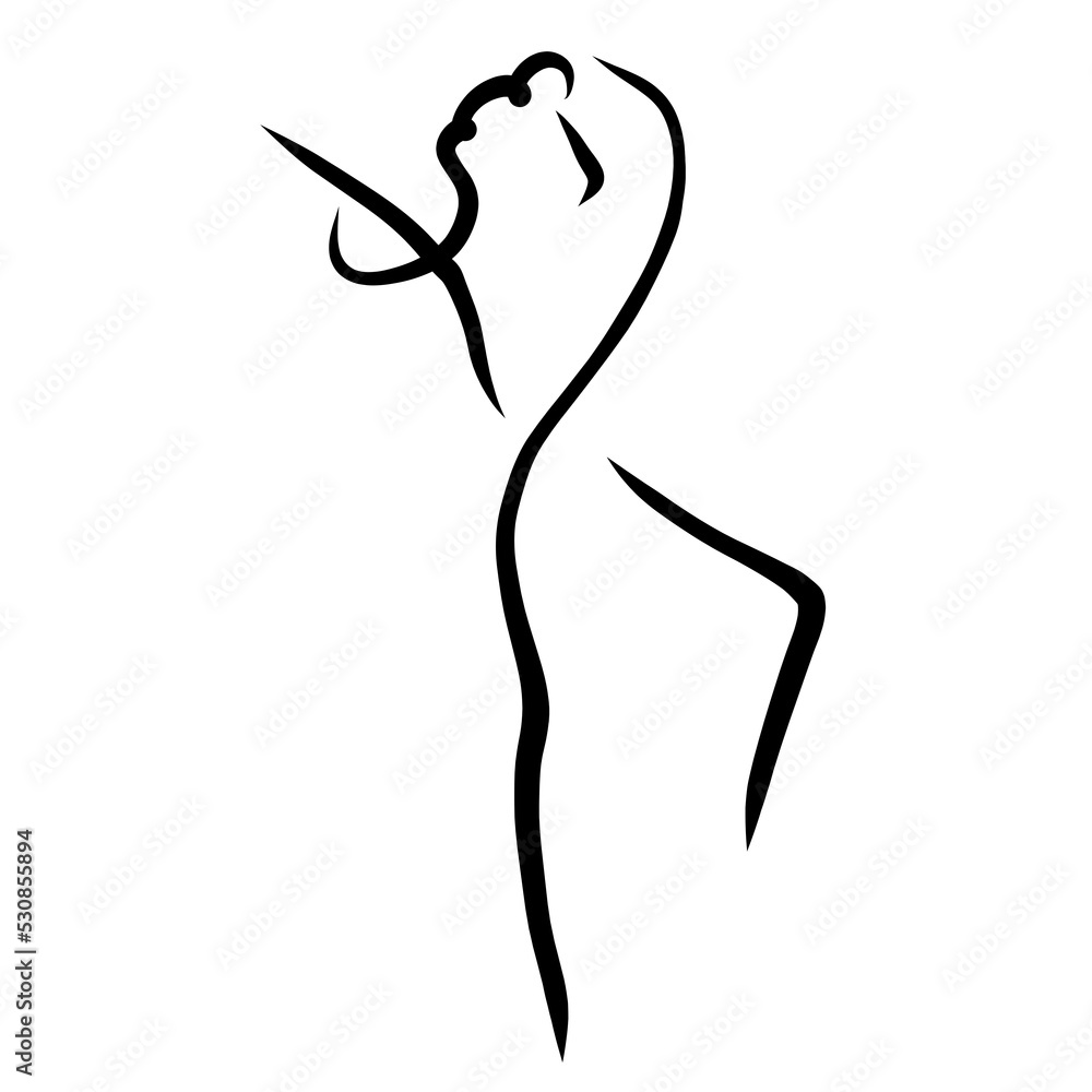 woman doing gymnastics or dancing, abstract black symbol on white background woman doing gymnastics or dancing, abstract black symbol on white background