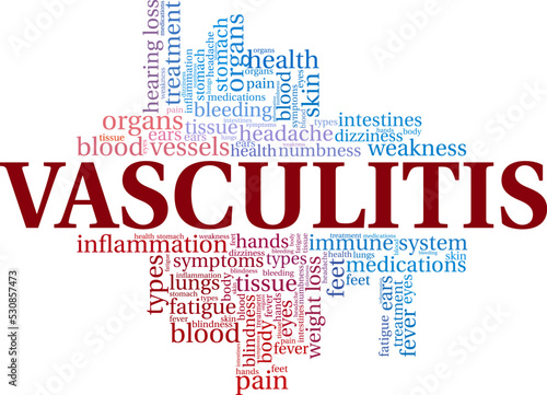 Vasculitis word cloud conceptual design isolated on white background.