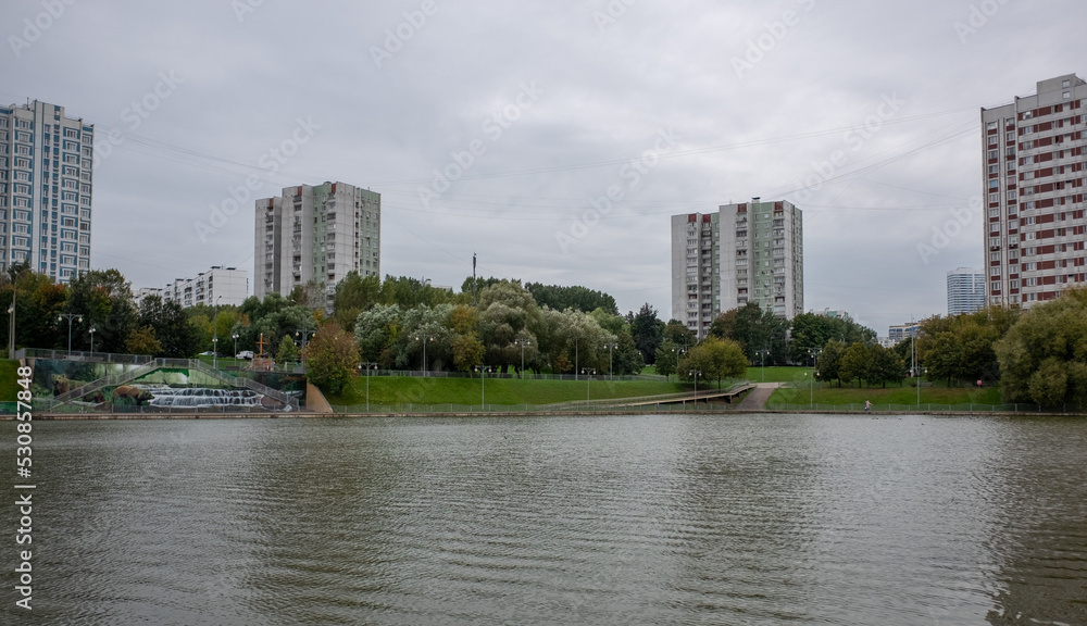 September 19, 2021, Moscow, Russia. Small Chertanovsky pond in the Russian capital.