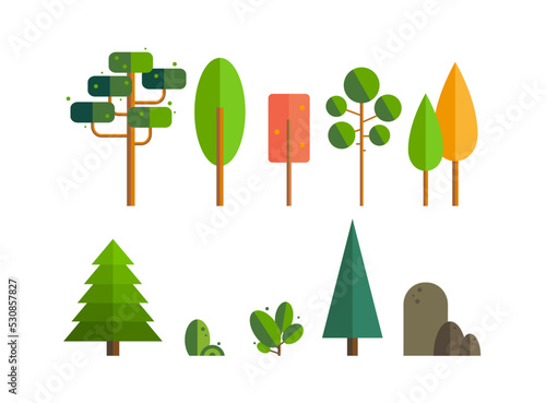 Set of vector illustrations of trees in flat design style
