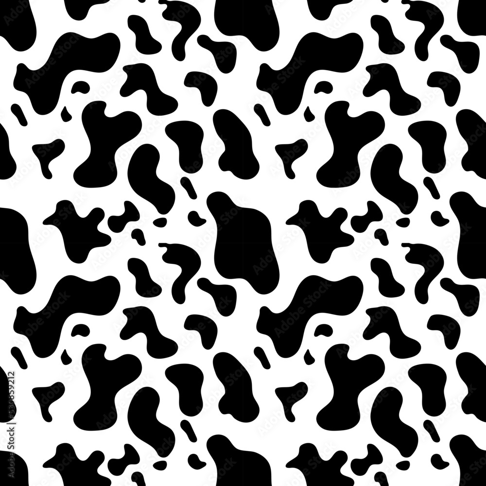 Seamless cow spots pattern.  Seamless vector animal print in black color for fabric or paper.