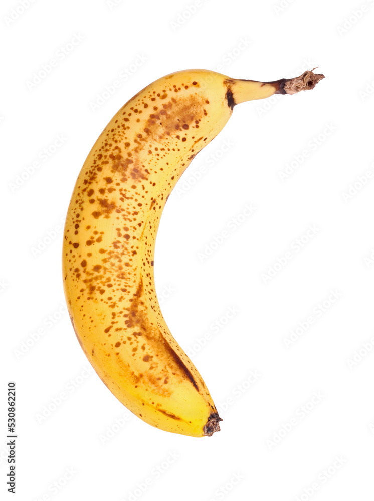 Perfectly ripe, brown-spotted banana isolated