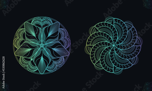 Decorative round mandalas ornaments. Anti-stress therapy patterns. Weave design elements and Unusual flower shape backgrounds.  Oriental snowflakes vector