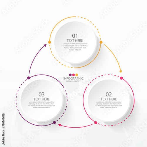 Basic circle infographic template with 3 steps.