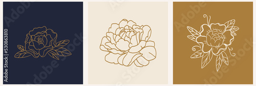 Set of mystical logos and card templates with rose. Dawn with flowers - luxury and decor concepts for exclusive services and products, beauty and spa industry