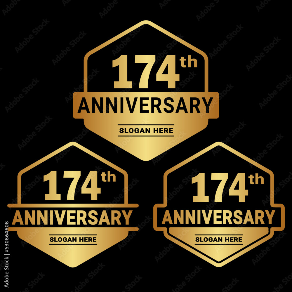 Obraz premium 174 years anniversary celebration logotype. 174th anniversary logo collection. Set of anniversary design template. Vector and illustration.