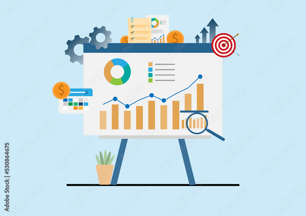 vector illustration chart data analysis on screen, growth investing graph, progress automatic data analysis management.financial investing vector illustration chart data analysis on screen, growth investing graph, progress automatic data analysis management.financial investing