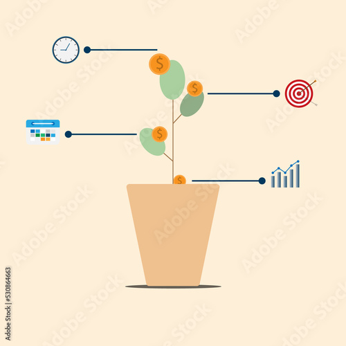 vector illustration infographic long term investment, time investing, success takes time, growth profit, step to investing, process investment, financial investing