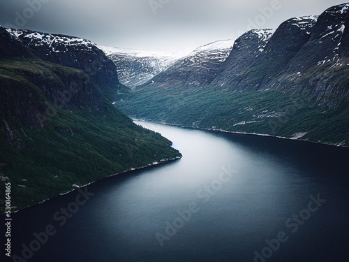 Fototapeta Naklejka Na Ścianę i Meble -  Norwegian fjords with clouds and water