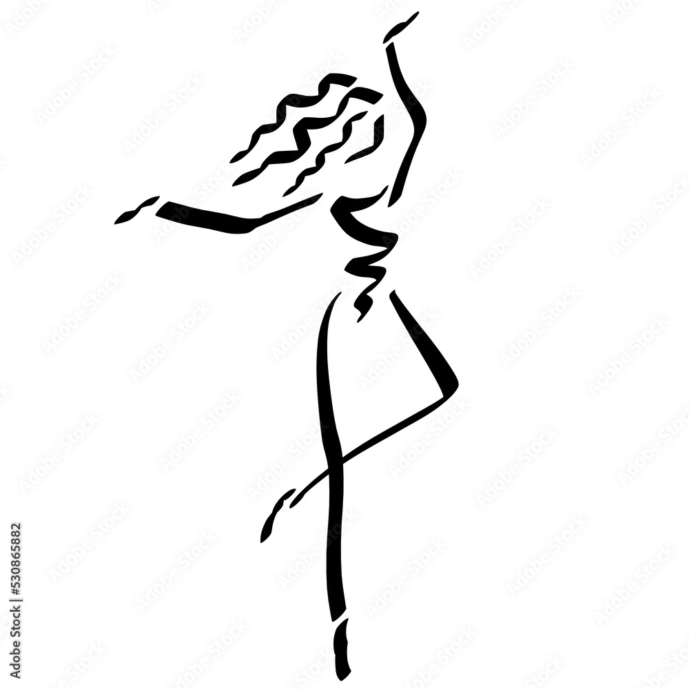 dancing sports girl standing on tiptoe on one leg, gymnastics and balags, black abstract pattern dancing sports girl standing on tiptoe on one leg, gymnastics and balags, black abstract pattern