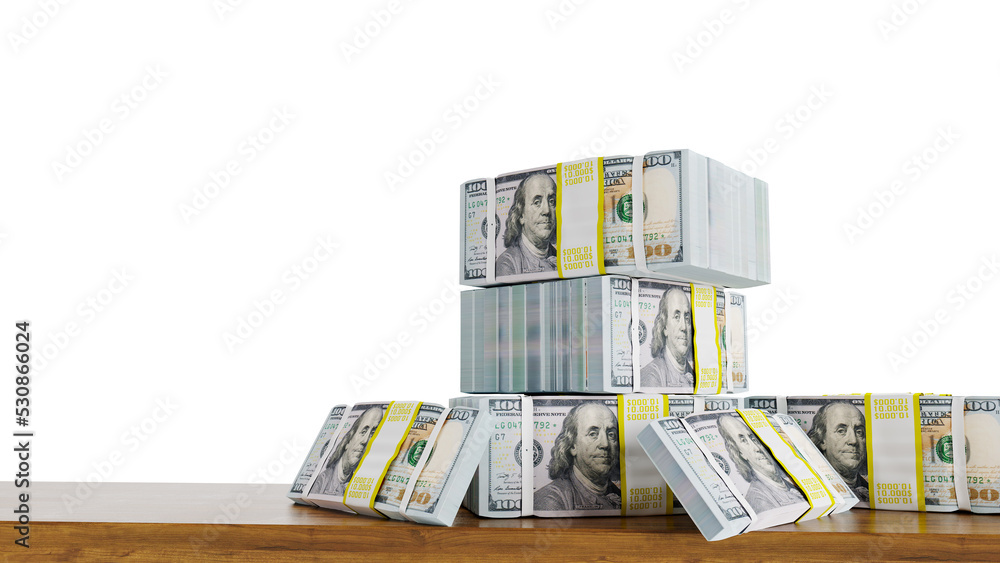 Stack of 100 US dollar notes isolated on white background, stack of ...