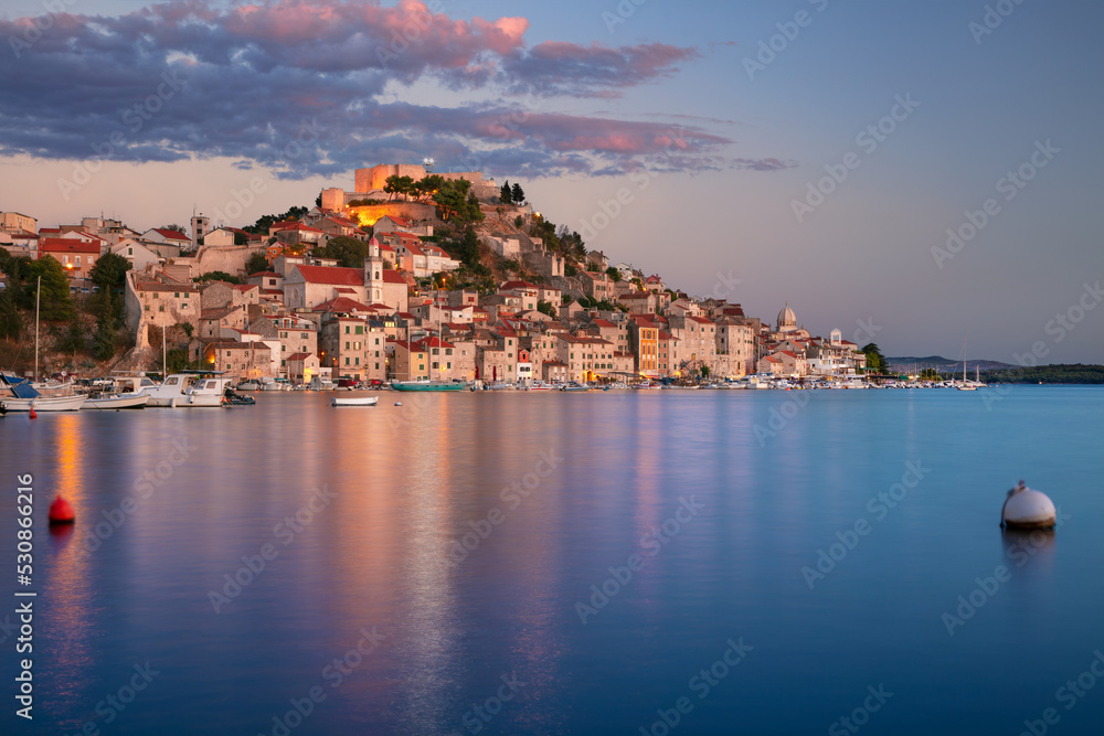 Sibenik, Croatia. Cityscape image of beautiful coastal Sibenik,  Dalmatia, Croatia at summer sunset.
