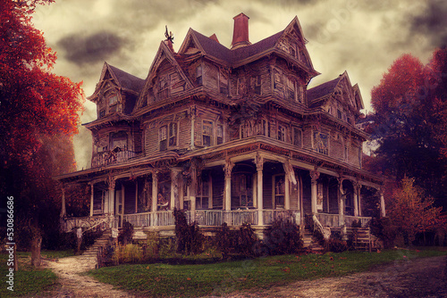 Halloween American Victorian Spooky House © Fokasu Art