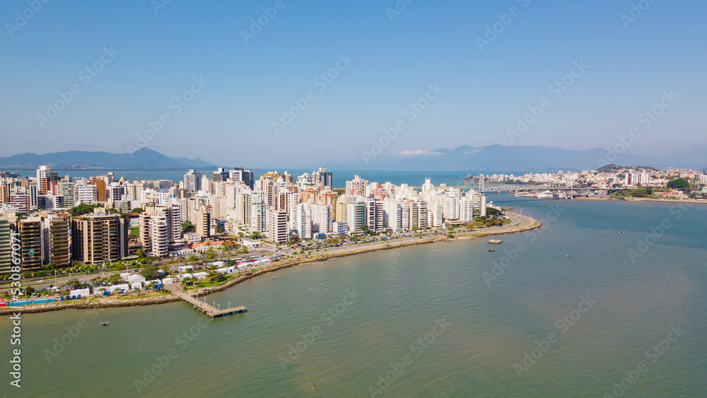 Panoramic drone view of the seaside of Florianopolis, capital of Santa Catarina