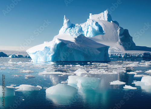 blue icebergs floating in Antarctica