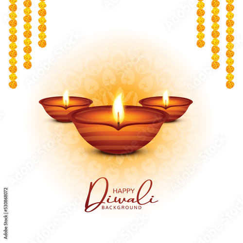 Beautiful shiny happy diwali three diya colorful hindu festival background