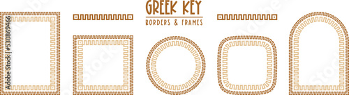 Greek key pattern, rounded square frames collection. Decorative ancient meander, greece border ornament set with repeated geometric motif. Vector EPS10.