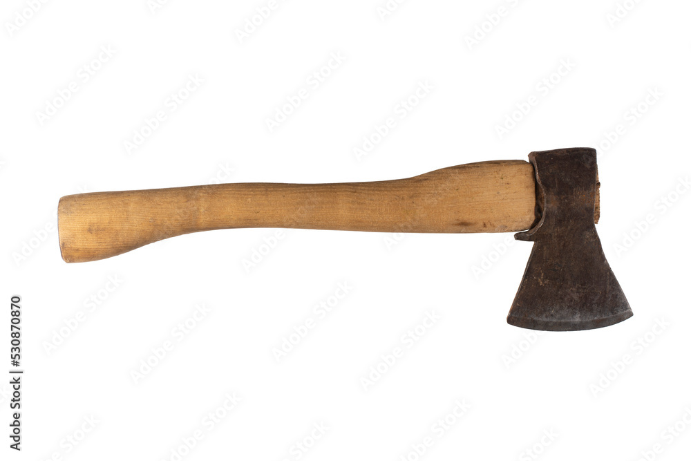 Ax with wooden handle isolated on white background. Ax with wooden handle isolated on white background.