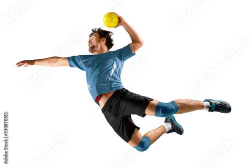Handball player players in action. Isolated 