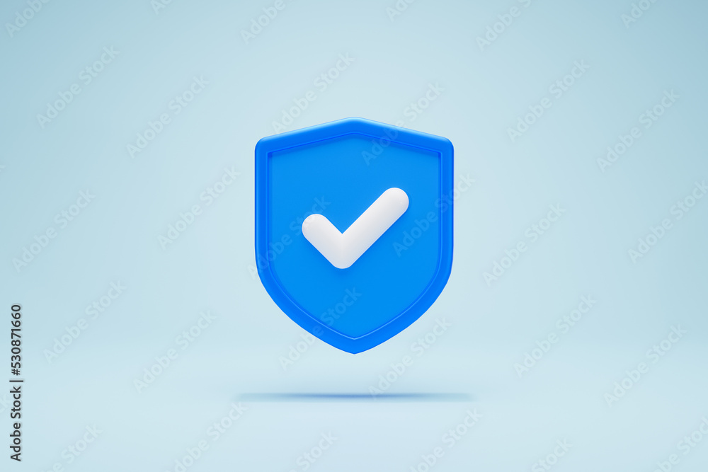 3D Rendering Safety concept. Protection, safety, defense security shield icon symbols blue color isolated front view 3D Rendering Safety concept. Protection, safety, defense security shield icon symbols blue color isolated front view