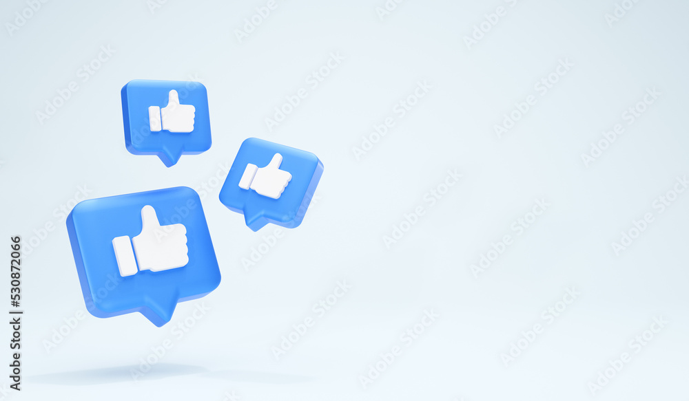 3D Rendering. Social media icon concept. Text box, Approve, Confirm, Like button, Symbol Press Like on background free space