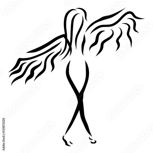 graceful winged young woman with a beautiful figure, health and sports, black logo on a white background