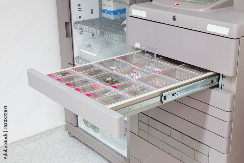 Pyxis drug station, automation system. medicine station in hospital 素材庫