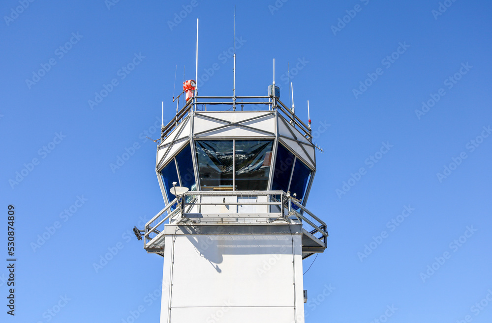 View of an air traffic control tower.