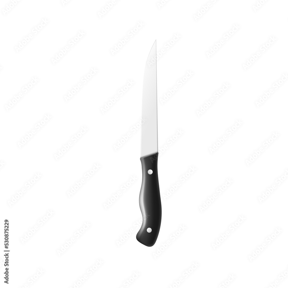 Kitchen knife with black handle template realistic vector illust Kitchen knife with black handle template realistic vector illust