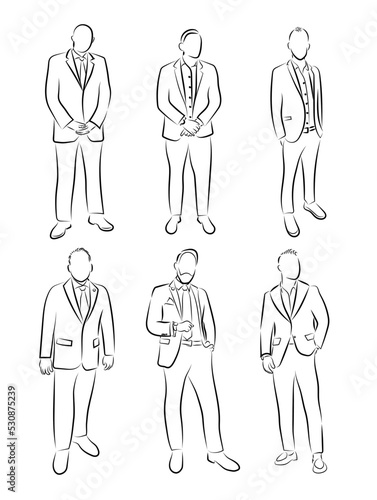 6 Anzugträger Lineart Zeichnungen Vektor Grafik | Suit Wearer Men Drawnings Vector Graphic