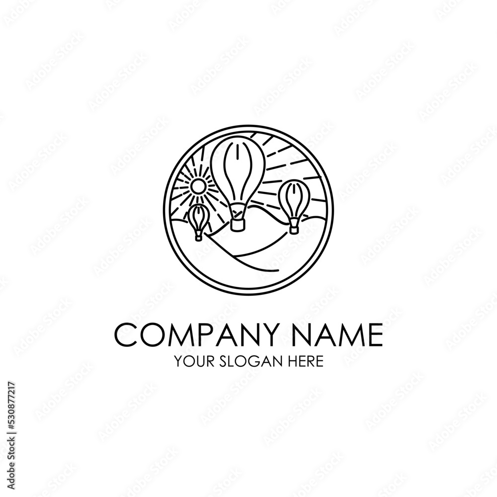 air balloon holiday with mountain view line art logo air balloon holiday with mountain view line art logo