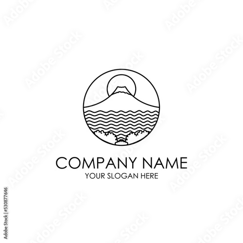japanese fuji mountain view line art logo