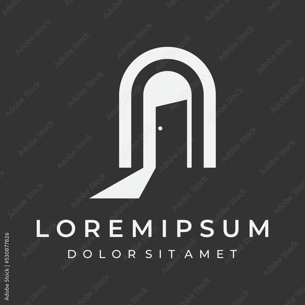 Simple open door abstract logo vector design, interior with geometric shapes or monogram.For building construction, business.property and company. Simple open door abstract logo vector design, interior with geometric shapes or monogram.For building construction, business.property and company.