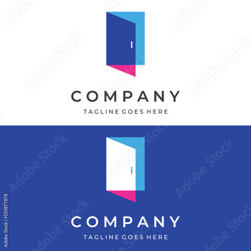 Simple open door abstract logo vector design, interior with geometric shapes or monogram.For building construction, business.property and company.