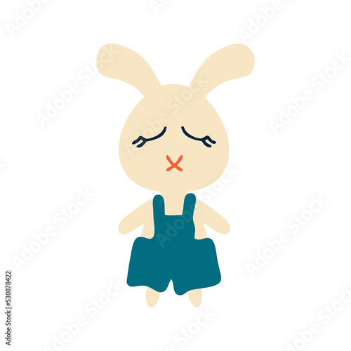 Hand drawn cute bunny in flat style. Perfect for T-shirt  logo and print. Childish isolated vector illustration for decor and design.