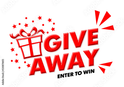 Giveaway red icon. Announcement of competition with present in social media. Vector sticker on transparent background