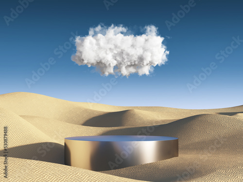 Surreal desert landscape with cloud on blue sky