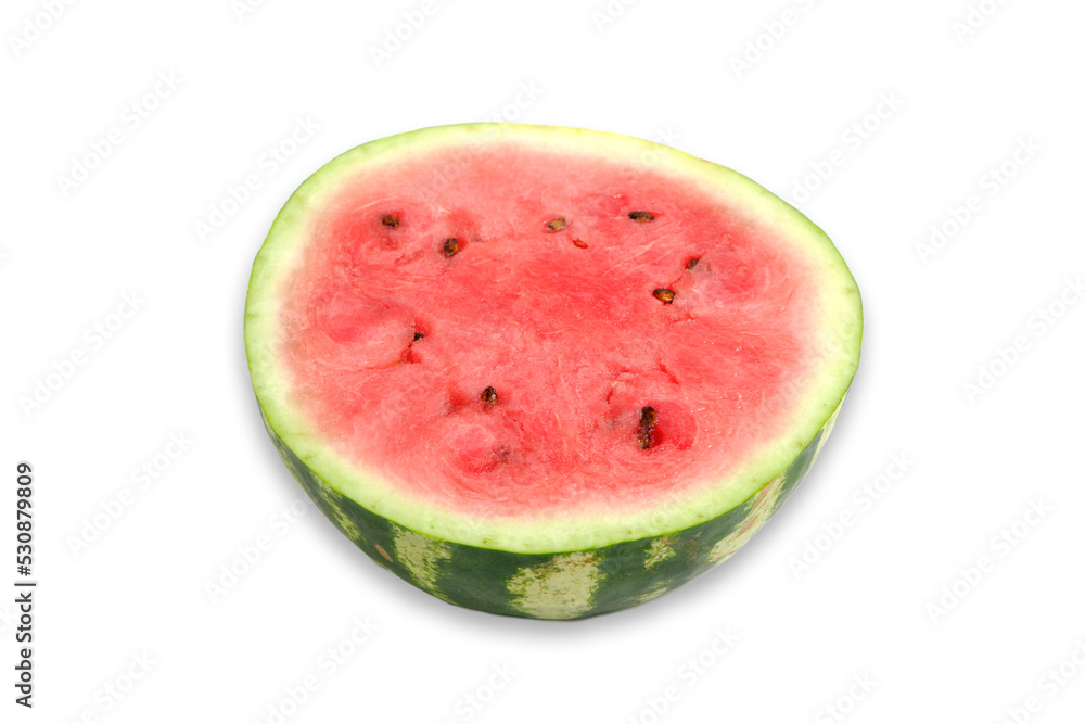 Half bright red cut watermelon white background. Half bright red cut watermelon white background.