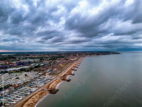 Slika na platnu Dramatic dark clouds over the coast at Felixstowe in Suffolk, UK