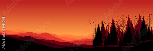 Stampa su tela sunrise mountain view landscape vector illustration good for wallpaper, backgrou