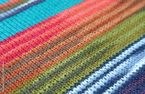 Closeup the Texture of Colorful Striped Alpaca Knitted Wool Fabric in Diagonal Patterns