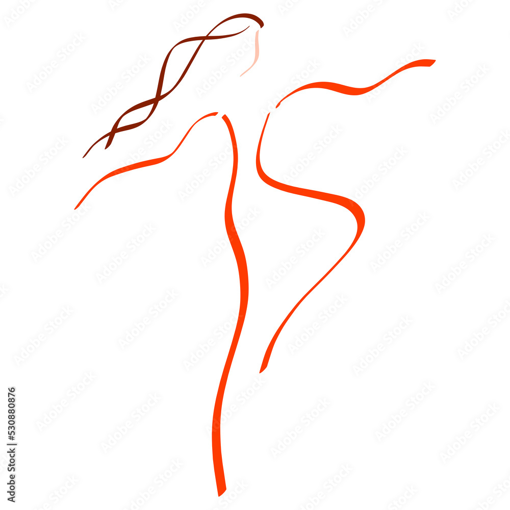 lovely slender young woman goes in for sports or dancing, abstract red and brown outline on white background lovely slender young woman goes in for sports or dancing, abstract red and brown outline on white background
