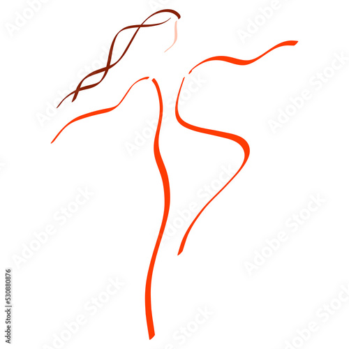 lovely slender young woman goes in for sports or dancing, abstract red and brown outline on white background © YuliaRafael Nazaryan