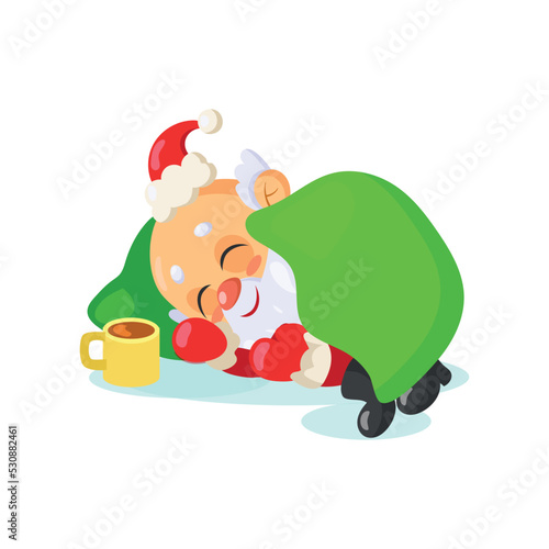 Happy santa sleeping under blanket