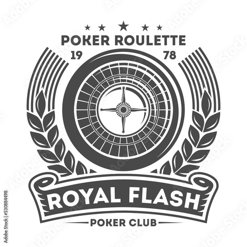 Royal flash vintage isolated label. Casino roulette badge, poker club symbol. Games of chance or fortune gambling emblem vector illustration.