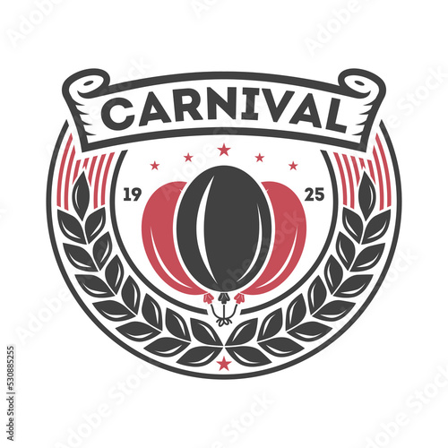 Carnival party vintage symbol isolated on white background vector illustration. World tour spectacle and funfair label, welcome circus badge