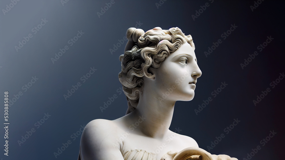 3D illustration of a Renaissance marble statue of Aphrodite. She is the Goddess of love, beauty, desire. Aphrodite in Greek mythology, known as Venus in Roman mythology. - obrazy, fototapety, plakaty 