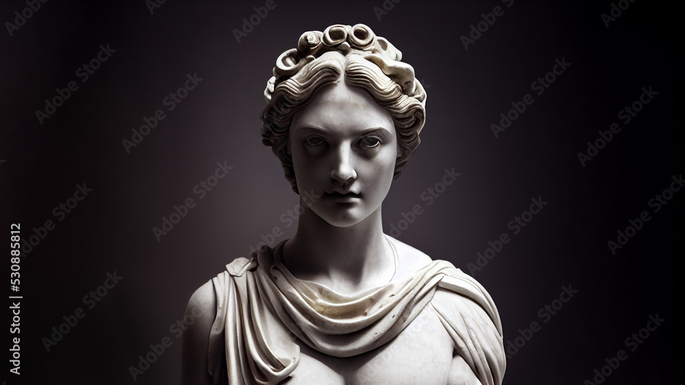 3D illustration of a Renaissance marble statue of Hera. She is the queen of the Gods, the Goddess of marriage and marital, Hera in Greek mythology, known as Juno in Roman mythology. - obrazy, fototapety, plakaty 